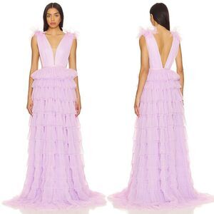 NWT Sau Lee Sabrina Ruffled Tulle Gown Lavender Size 4 $550￼